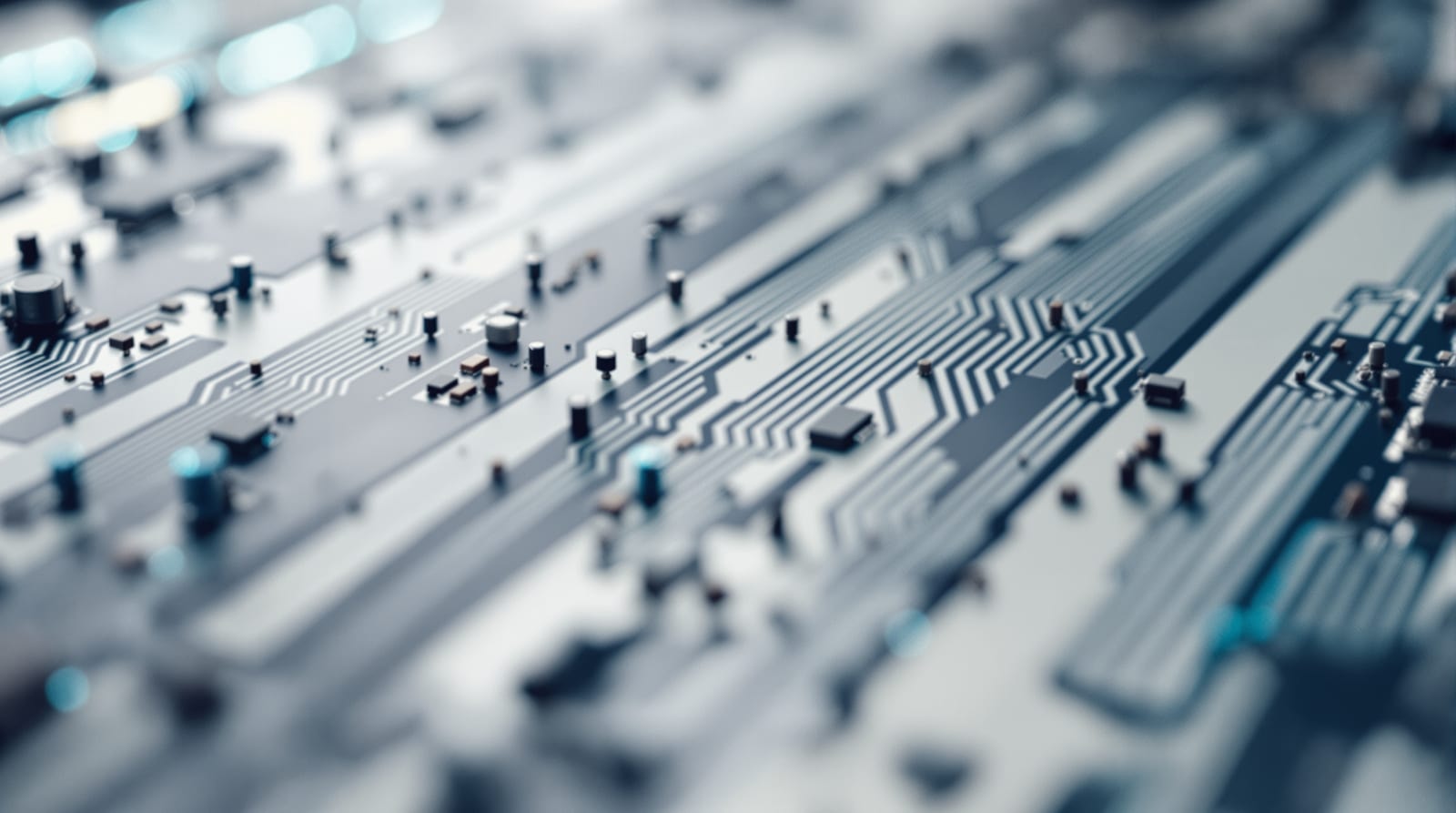 Macro detail of a server mainboard under cool directional light