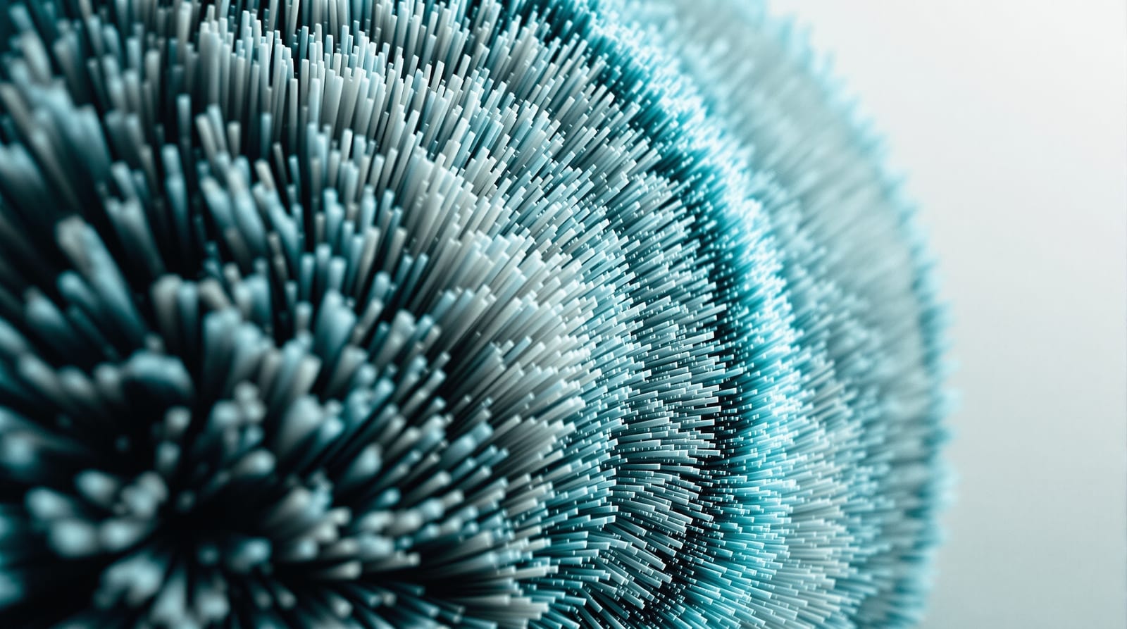 Macro cross-section of a bundled fibre trunk catching cool directional light