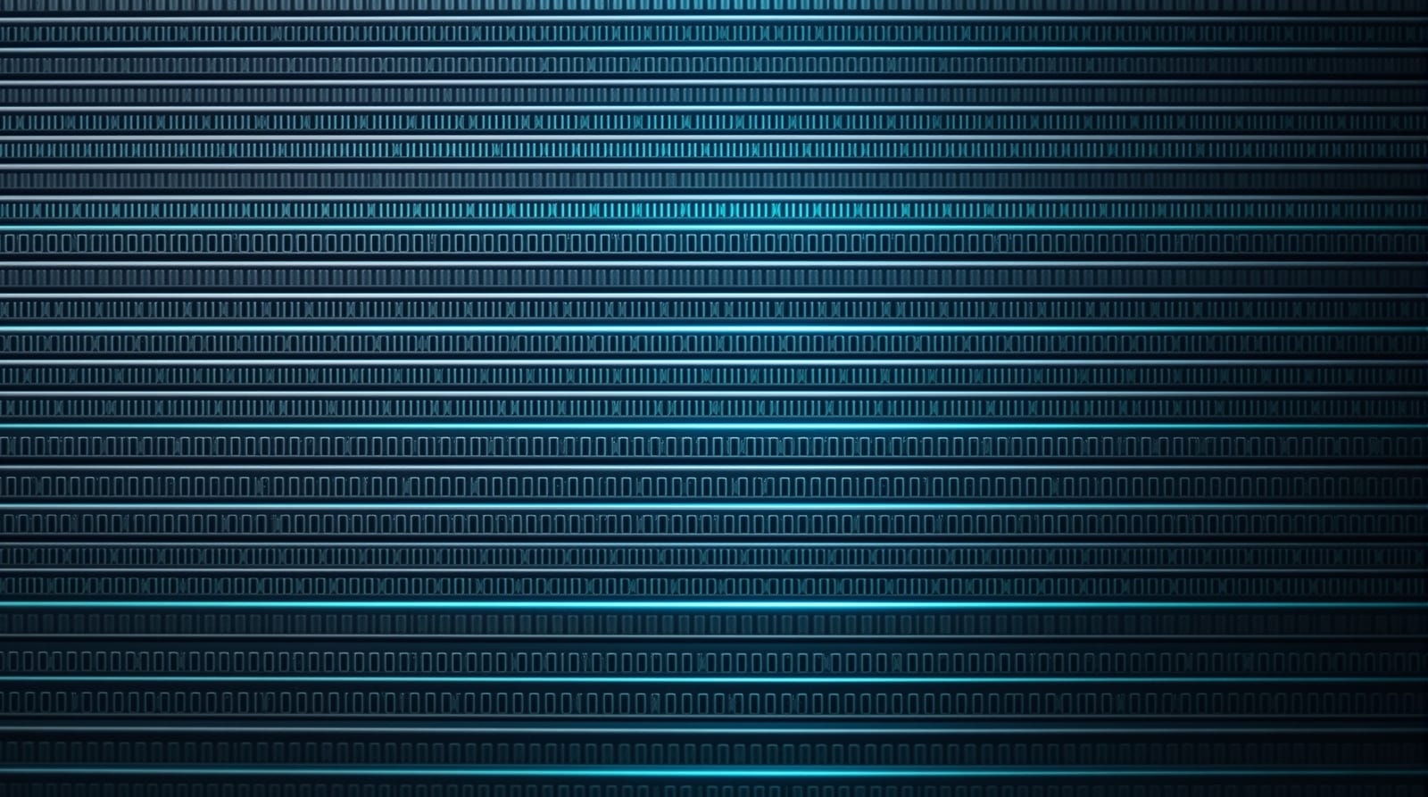 Repeating layers of server chassis rails receding into shallow depth of field under cool cyan light
